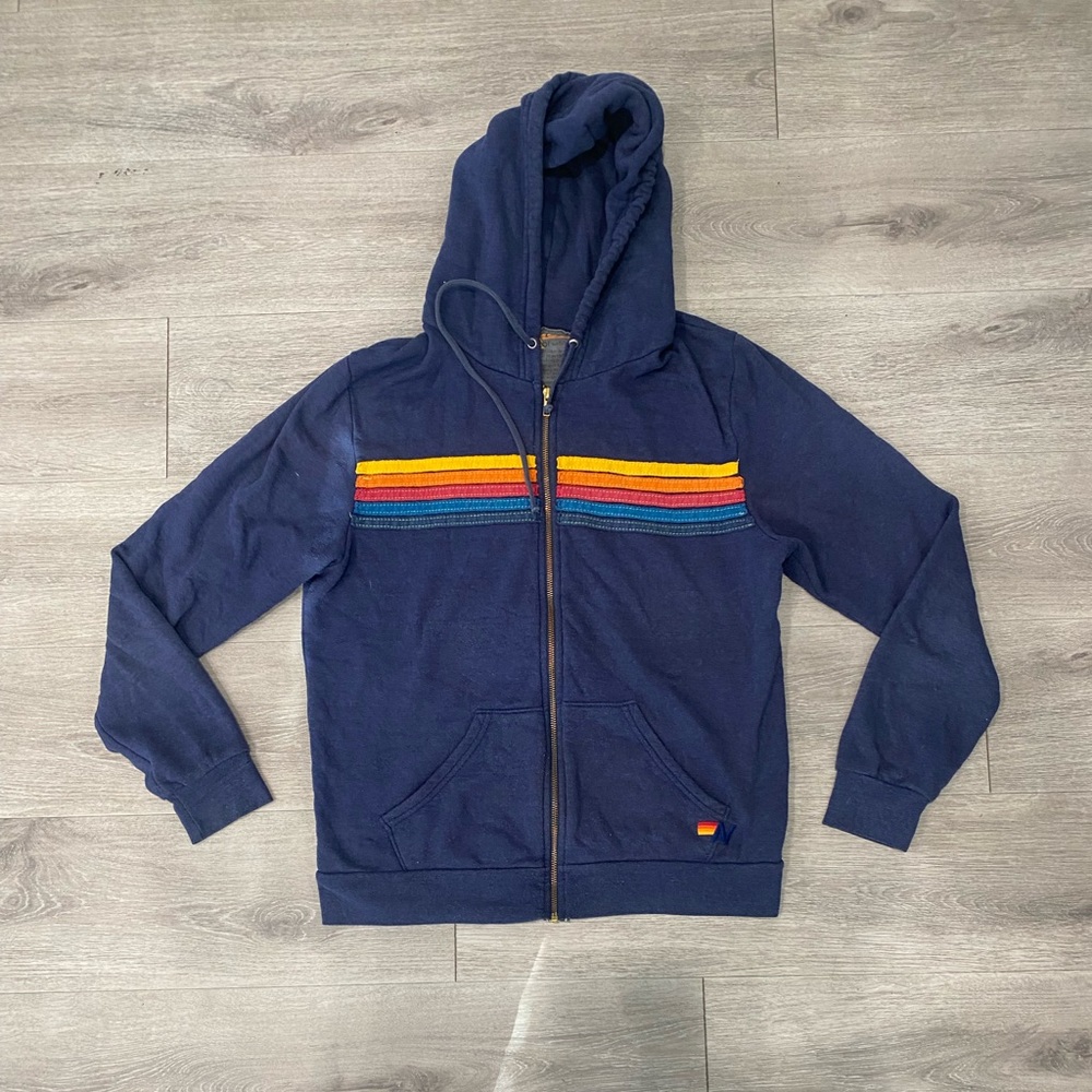 Aviator Nation 5 Striped Navy Hoodie Size L
